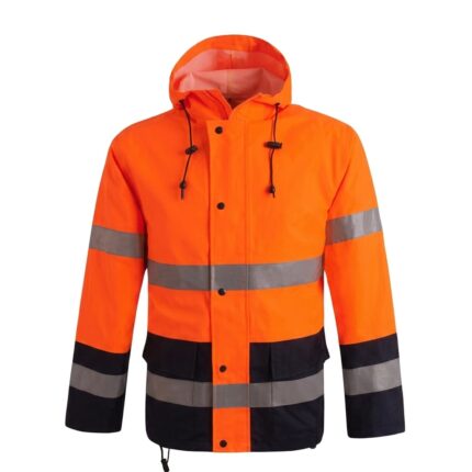 New SMKUK Hi-Vis Waterproof Windproof Hooded Work Rain Jacket