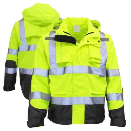 New SMKUK Hi-Vis Waterproof Windproof Hooded Work Rain Jacket